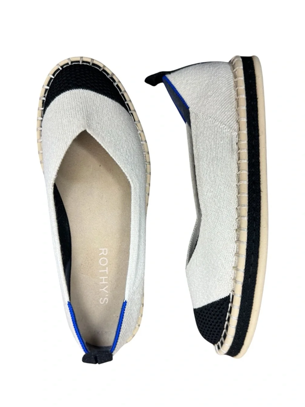 Rothy's The Espadrille Boardwalk Flats In Cream And Black Size 6